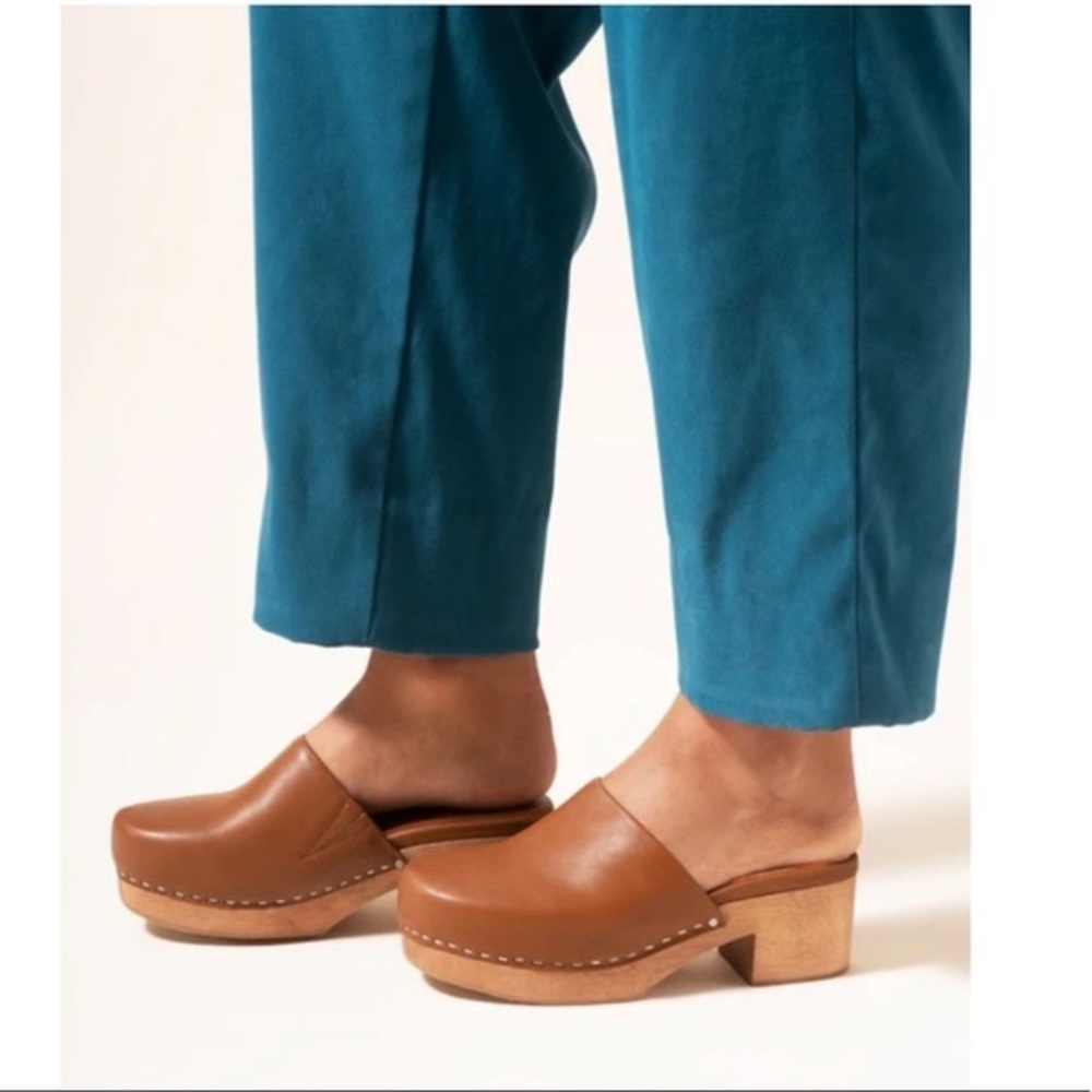 Charlotte Stone Martino Low Heel Wooden Clog in Luggage